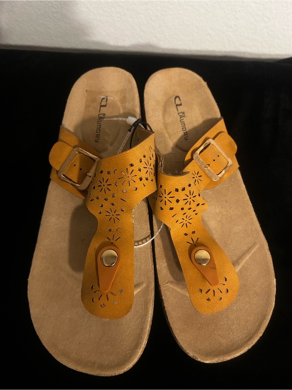 CL by Laundry Tan Mustard Cutout Toe-Post Sandals